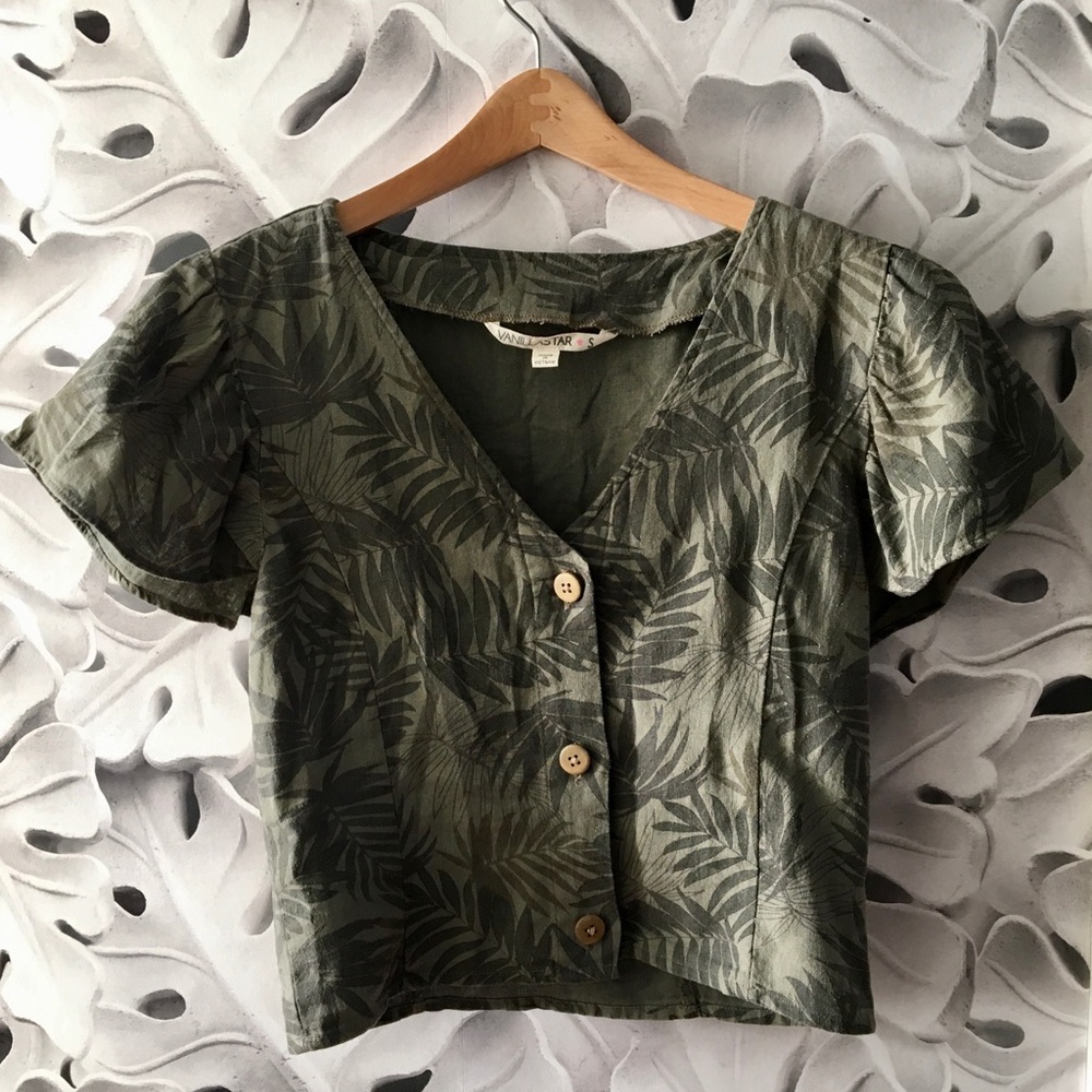 Vanilla Star tropical print linen blouse